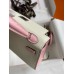 Hermes Kelly Mini II Sellier Bicolor Handmade Bag in Nata and Mauve Sylvestre Epsom Calfskin