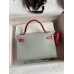 Hermes Kelly Mini II Sellier Bicolor Handmade Bag in Pearl Grey and Rose Azalee Chevre Mysore Leather