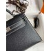 Hermes Kelly Mini II Sellier Verso Handmade Bag in Black and Blue Brume Epsom Calfskin