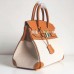 Hermes Canvas Birkin 30cm 35cm Bag With Brown Clemence Leather