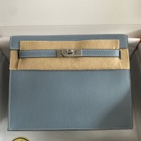 Hermes Kelly Danse II Bag In Blue Lin Evercolor Calfskin