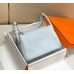 Hermes Lindy 26cm Bag In Blue Brume Clemence Leather