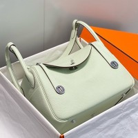 Hermes Lindy 30cm Bag In Vert Fizz Clemence Leather