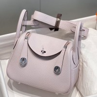 Hermes Lindy Mini Bag In Mauve Pale Clemence Leather