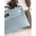 Hermes Kelly Pochette Handmade Bag In Blue Brume Swift Calfskin