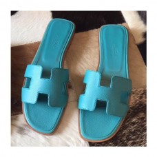 Hermes Oran Sandals In Blue Paon Epsom Leather
