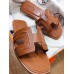 Hermes Oran Sandals In Brown Leather With Stitched Detail