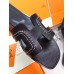 Hermes Oran Sandals In Black Leather With Stitched Detail