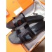 Hermes Oran Sandals In Black Leather With Stitched Detail