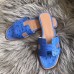 Hermes Oran Sandals In Blue Hydra Ostrich Leather