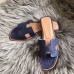 Hermes Oran Sandals In Blue Ostrich Leather
