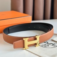 Hermes H Reversible Belt 38MM in Gold Clemence Leather