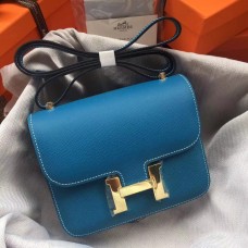 Hermes Mini Constance 18cm Blue Jean Epsom Bag