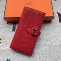 Hermes Red Togo Leather Bearn Gusset Wallet