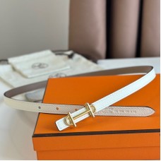 Hermes Gamma 13mm Belt in White Epsom Leather and Taupe Swift Leather